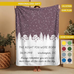 Personalized Star Map Blanket, Custom Night You Were Born Throw, Birthday Gift For Daughter, Teen Girl, Keepsake Blanket, Night Sky Sherpa