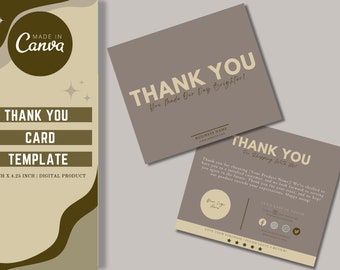 Simple Thank You Card Template Beige and Brown Printable Editable at ...