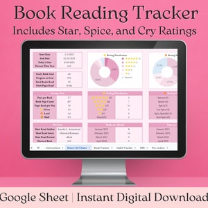 Reading Book Tracker for Google Sheets, Digital Book Journal, Digital Reading Journal, Digital Reading Planner, Book Tracker, Book Planner