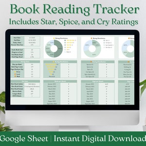 Reading Book Tracker for Google Sheets, Digital Book Journal, Digital Reading Journal, Digital Reading Planner, Book Tracker, Book Planner
