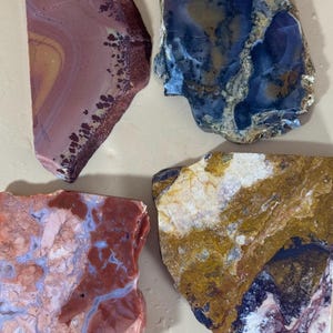High Grade Set of 4 Slabettes Apache Rhyolite Amethyst Sage, Cotton Candy Agate, and Indian Blanket