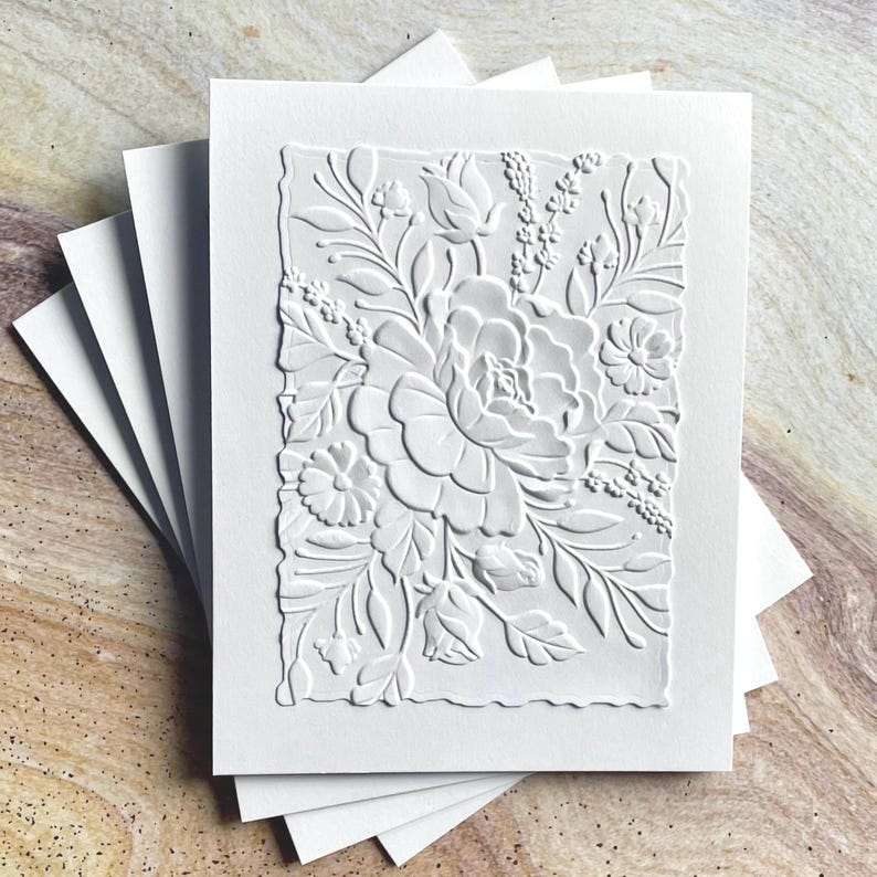 Embossed Floral Greeting Card Set: Handmade Deckled Edge Cards - Etsy