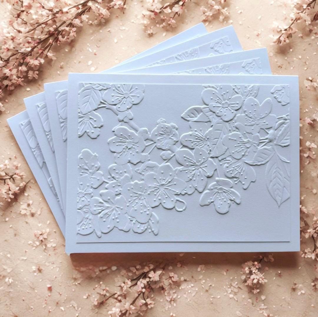 Embossed Cherry Blossom Greeting Card Set - Blank White Cards - Etsy