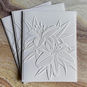 Floral Embossed Card Set: Handmade White Stationery