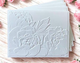 Floral Embossed Card Set: Handmade White Stationery