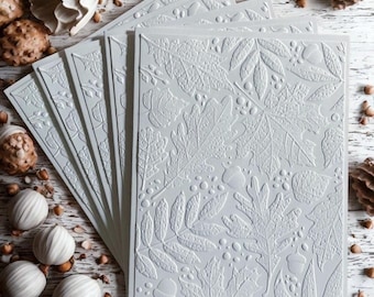 Embossed Leaves Greeting Card Set: Handmade Blank White Cards