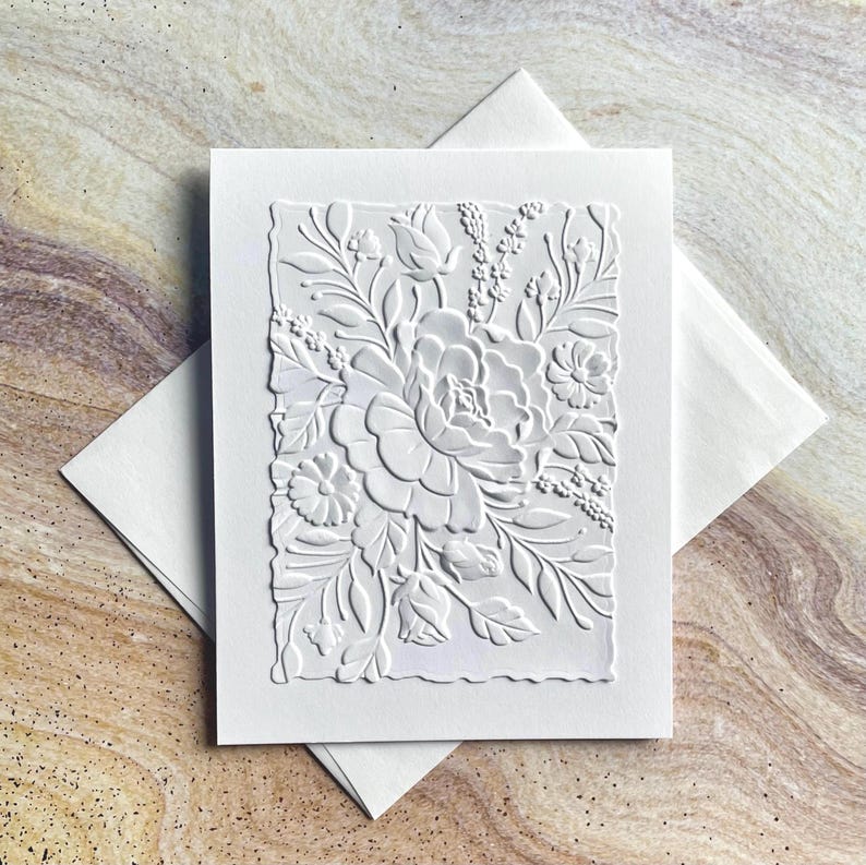 Embossed Floral Greeting Card Set: Handmade Deckled Edge Cards - Etsy