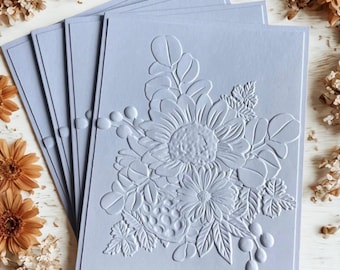 Embossed Floral Greeting Card Set: Handmade White Blank Cards
