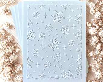 Embossed Snowflake Greeting Card Set: Handmade Winter Holiday Cards