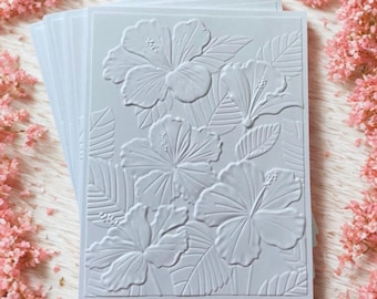 Embossed Hibiscus Flower Card Set - Handmade Floral Stationery