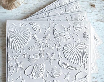 Embossed Beach Shells Greeting Card Set: Handmade Blank Cards
