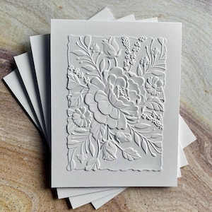 Jeu de cartes de voeux, Cartes florales, Cartes vierges, Cartes de voeux blanches, Cartes de voeux gaufrées, Jeu de cartes florales gaufrées, Carte gaufrée