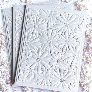 Embossed Floral Card Set: Handmade White Stationery
