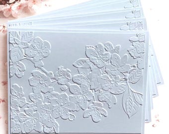 Embossed Cherry Blossom Greeting Card Set - Blank White Cards