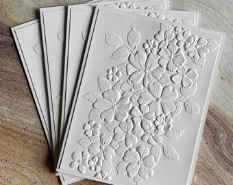 Embossed Floral Greeting Card Set: Handmade White Blank Cards