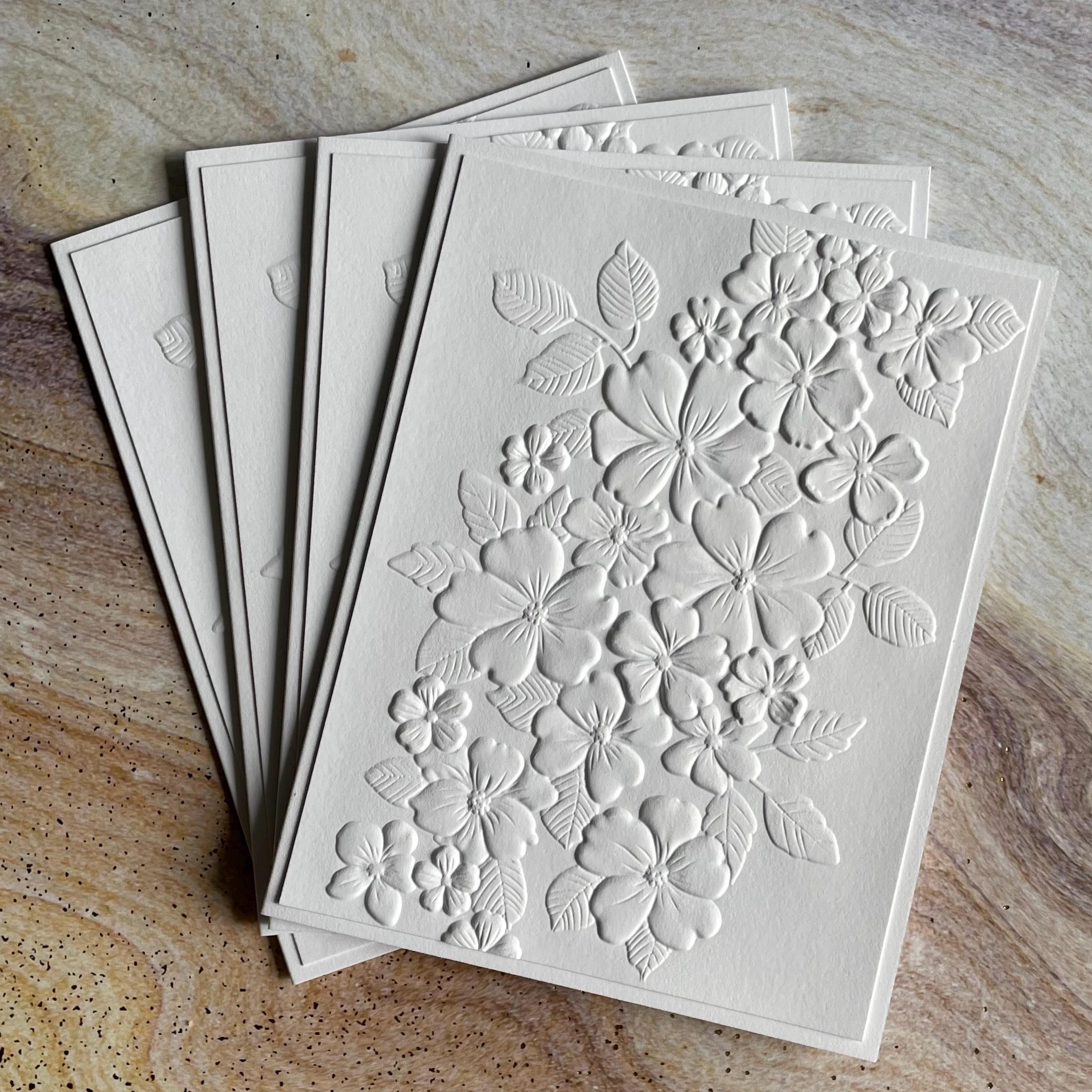 Embossed Floral Greeting Card Set: Handmade White Blank Cards - Etsy