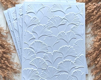 Embossed Gingko Leaf Card Set: Handmade White Greeting Cards