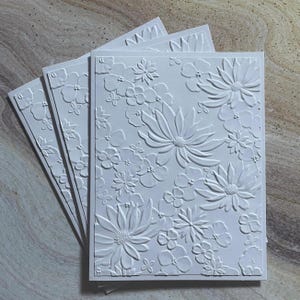 Floral Embossed Card Set: Handmade White Stationery