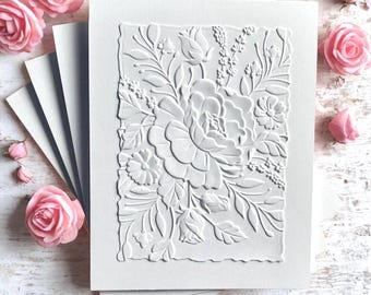 Embossed Floral Greeting Card Set: Handmade Deckled Edge Cards