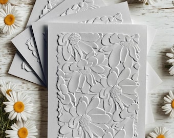 Embossed Daisy Greeting Card Set: Handmade Blank Cards