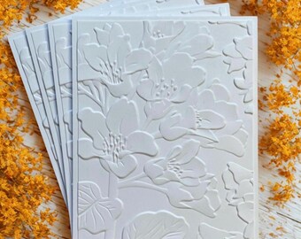 Floral Embossed Card Set: Handmade White Stationery