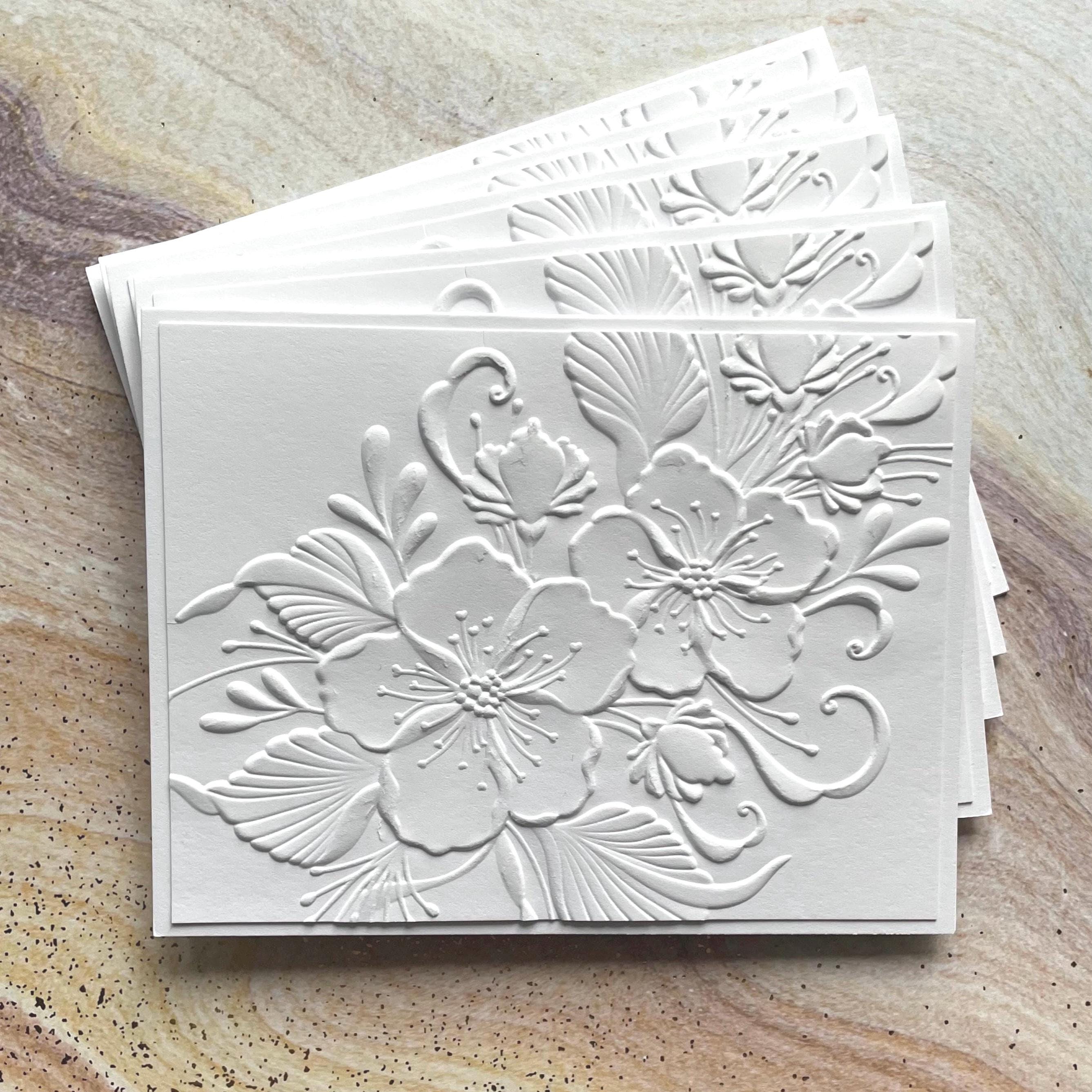 Embossed Floral Greeting Card Set: Handmade White Blank Cards - Etsy
