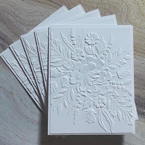 Greeting Card Set, Floral Cards, Blank Cards, White Greeting Cards, Embossed Greeting Cards, Floral Set, Floral, Embossed Cards