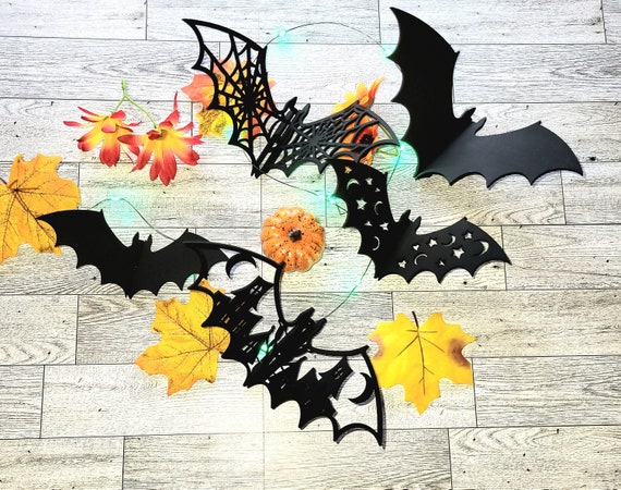 Set of 5 3D Bats Wooden Halloween Bat Decorations