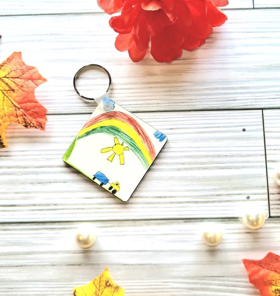 Keepsake Kid's Artwork Keychain, Unique,  Personalized, Gifts for Mom, Dad & Grandparents, Precious Memories, Artwork by kids,