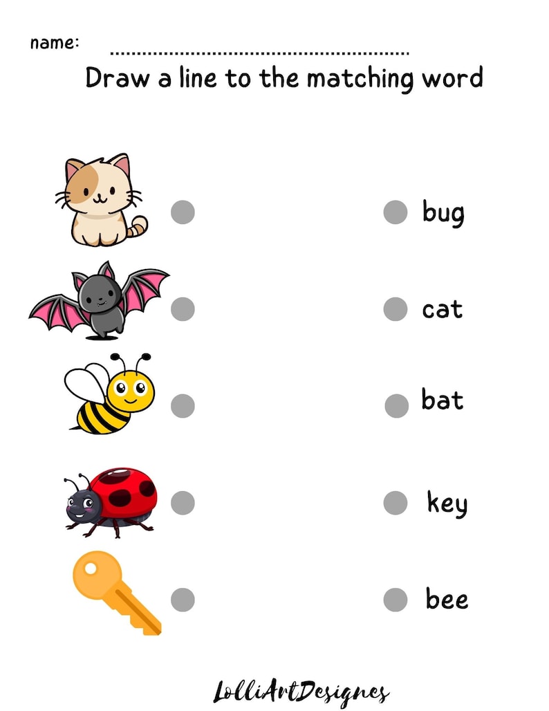 Printable Matching Worksheets, Match the Picture, Kindergarten