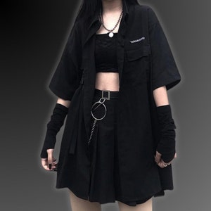 Techwear Gothic Shirt, Emo Clothes, Grunge Clothes, Japanese Streetwear, Egirl Techwear, Goth Aesthetic