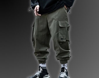 Pantaloni cargo Techwear, estetica cyberpunk, pantaloni cargo, tasche multiple, design tattico, pantaloni sportivi casual, pantaloni Y2K, pantaloni Harem