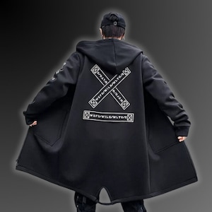 Techwear Long Windbreak Jacket, Y2K Jacket, Techwear Punk, Cyberpunk, Tactical Jacket, Oversized Streetwear Jacket