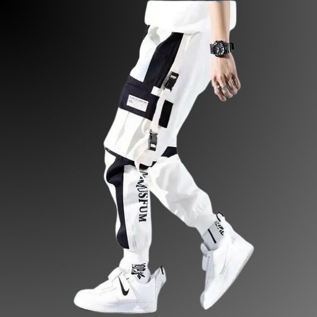 White Cargo Pants, Techwear Pants, Multiple Pockets, Hip Hop Fashion