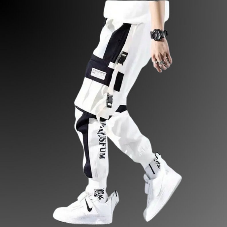 White Cargo Pants, Techwear Pants, Multiple Pockets, Hip Hop Fashion, Cyberpunk Trousers, Casual Sweatpants, Y2K Pants, Harajuku zdjęcie 1