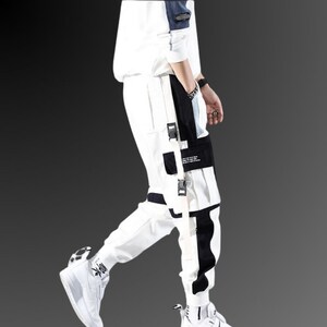 Weiße Cargohose, Techwear Hose, Mehrere Taschen, Hip Hop Mode, Cyberpunk Hose, Lässige Jogginghose, Y2K Hose, Harajuku Bild 3