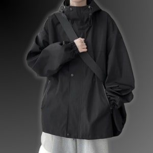 Techwear Hooded Windbreaker Jacket, Zip-Up Windbreaker, Loose Cargo Jacket, Casual Sreetwear, Harajuku, Y2K Jacket