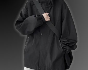 Techwear Hooded Windbreaker Jacket, Zip-Up Windbreaker, Loose Cargo Jacket, Casual Sreetwear, Harajuku, Y2K Jacket