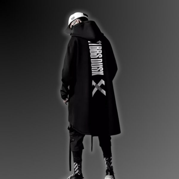 Manteau long techwear, harajuku, veste à capuche oversize, mode coréenne, vêtements gothiques, veste an 2000, cyberpunk, veste techwear