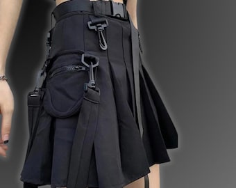 Techwear Mini Rock mit hoher Taille, Gothic Lolita, Damen Techwear Cargo-Rock, Cyberpunk Rock, Gothic Kleidung