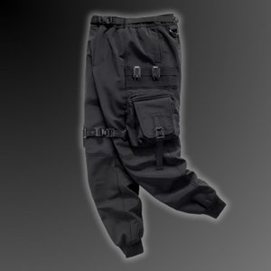 Zwarte Cyberpunk Cargobroek, Techwear Broek, Multi-Pocket Broek, Japanse streetwear, Techwear Joggers, Y2K Cargo Broek afbeelding 3