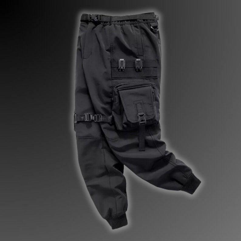 Zwarte Cyberpunk Cargobroek, Techwear Broek, Multi-Pocket Broek, Japanse streetwear, Techwear Joggers, Y2K Cargo Broek afbeelding 3