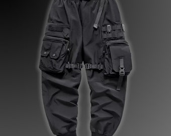 Black Cyberpunk Cargo Pants, Techwear Pants, Multi-Pocket Pants, Japanese Streetwear, Techwear Joggers, Y2K Cargo Pants