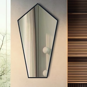 Geometrisk träramad väggspegel, polygonal accentspegel, modern entré vardagsrum anpassad storlek