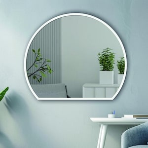 Miroir mural demi-cercle : cadre en bois moderne, 12 couleurs
