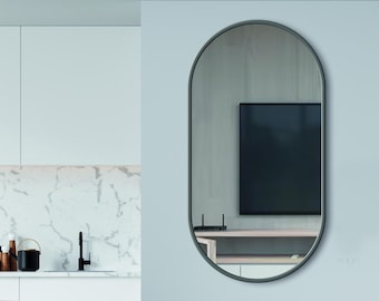 Oval Wood Wall Mirror, Ellipse Handmade Rustic Wood Framed Decorative Mirror Bathroom Wall Decor, Asymmetrical Accent Peruvian Style