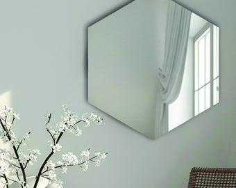Espejo de pared moderno hexagonal sin marco, espejo decorativo geométrico hexagonal sin marco, espejo montado para baño, decoración del hogar