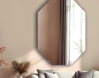 Frameless Geometric Octagon Wall Mirror, Unframed Modern Decorative Mirror Bathroom Wall Decor, Hexagon Style Contemporary Wall Mirror