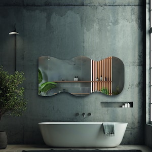 Frameless Full-Length Wavy Wall Mirror – Unframed Unique Unique Design for Home Office Decor | Premium Glass Mirror l Ideal Tall Thin Spaces