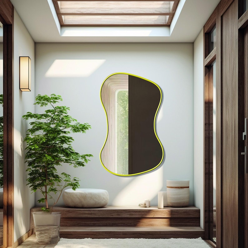 Wavy Wood Wall Mirror, Bathroom Vanity Irregular Asymmetrical Modern ...